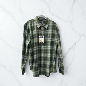 Smith's Workwear 2XL Flannel Shirt‎ Mens Long Sleeve Plaid Button Up Green Blue